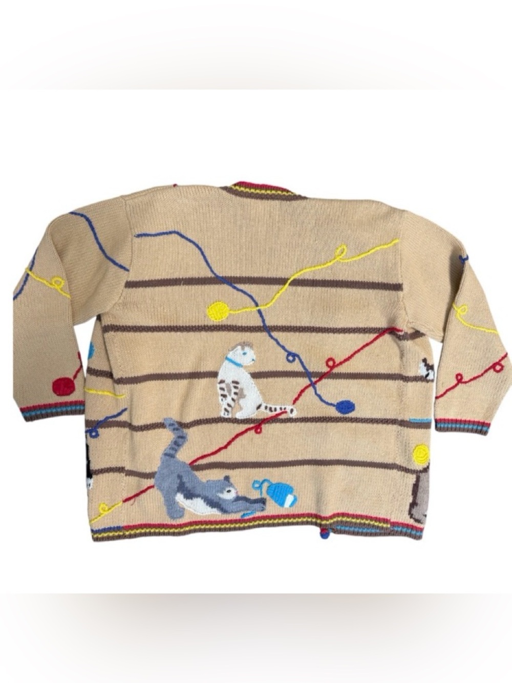 Rare Vintage STORYBOOK KNITS Sweater Cardigan Cat Knitting Yarn Whimsy Boho 3X - Picture 2 of 6